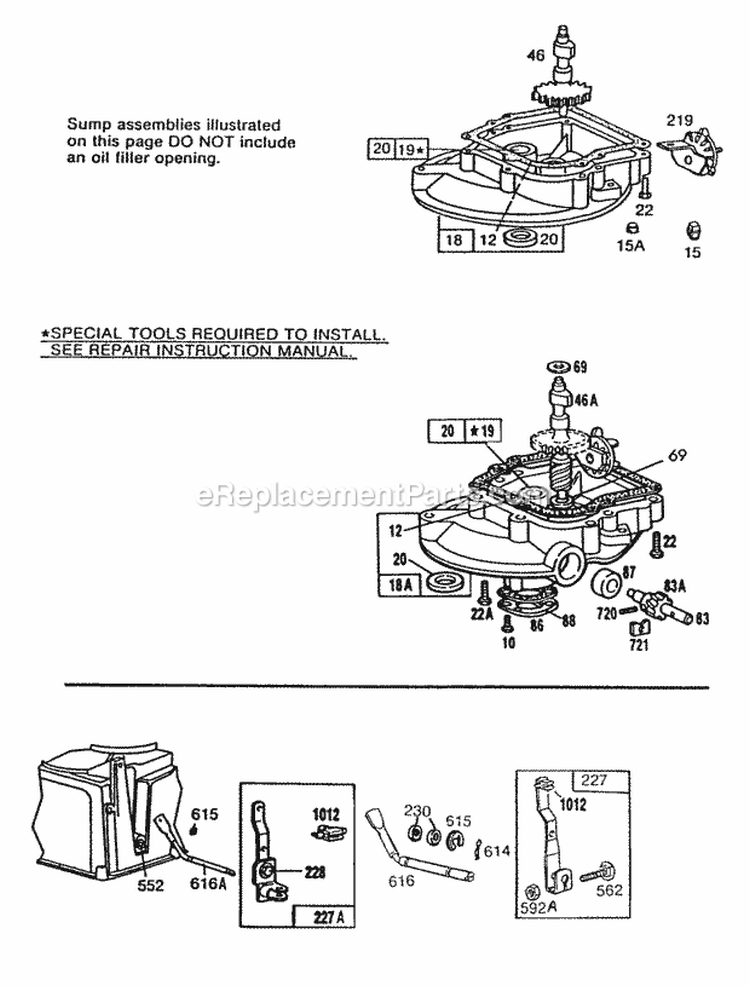 SumpbasesGovernor Levers Diagram and Parts List for 114902-0027-01  Briggs and Stratton Engine
